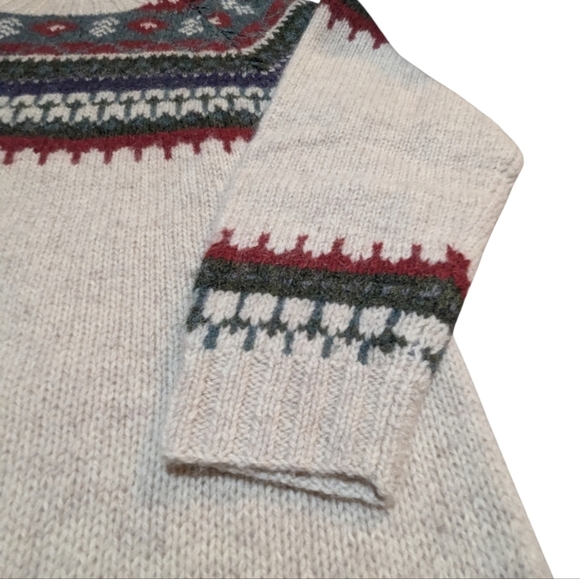 Moda International Mock Neck Fair Isle Tunic Sweater Small Cream Oatmeal Red - Picture 3 of 7